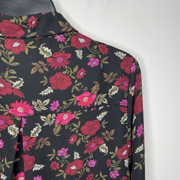 PHILOSOPHY Top Womens Small Black Red Floral Long Sleeve Button Front Blouse - Picture 6 of 11